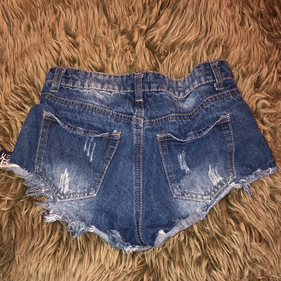 Dark Washed Distressed Jean Shorts - Picture 2 of 2